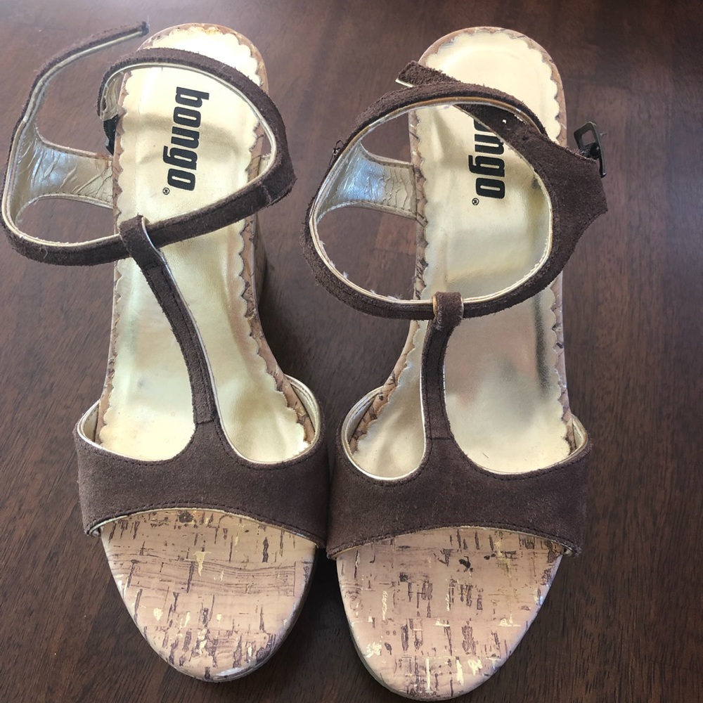 Brown and gold platform sandals
